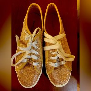 ROSE GOLD BEBE GLITTER SNEAKERS - VGC
